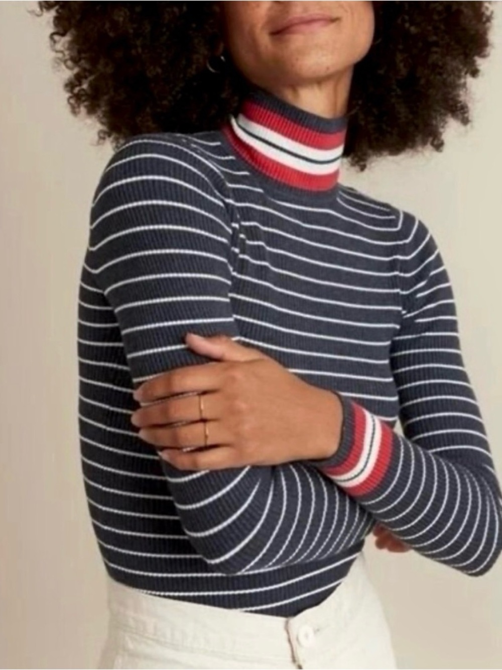 Marine Layer Navy and White Striped Turtleneck with Red Trim- NWT